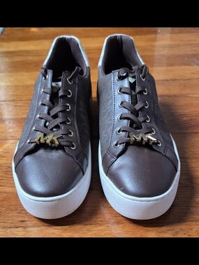 Michael Kors Brown Leather Low-Top Sneakers with White Platform Sole